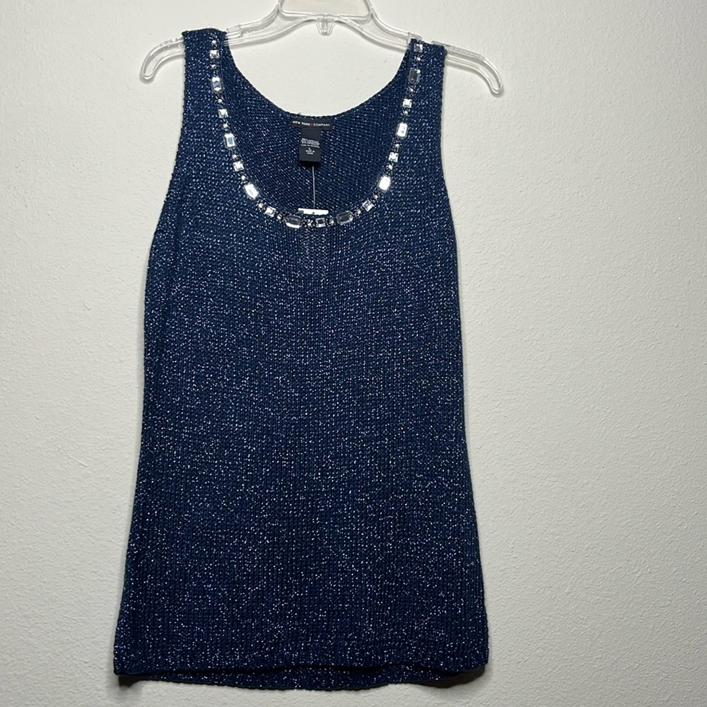 New York & Company Navy Blue Sweater Tank Top